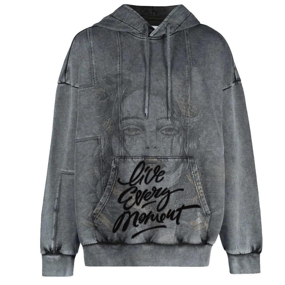 Custom 100% Cotton 400gsm Men's Pullover Hoodie Custom Logo Heavy Acid Wash Oversized Pullover Pull-Over, hoodie design reference, image 1