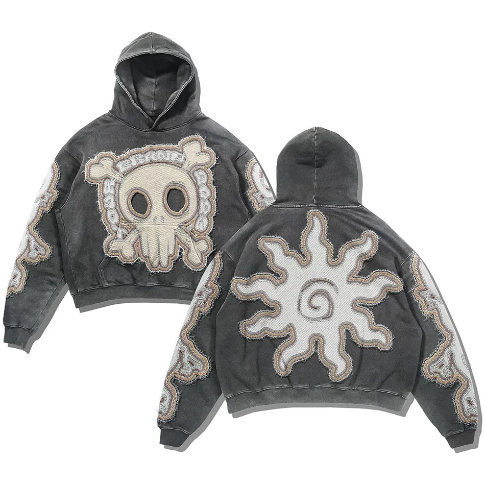 Custom Vintage Distressed Acid Wash Oversized Hoodie for Men Embroidery Logo For Casual Streetwear Fashion, hoodie design reference, image 1