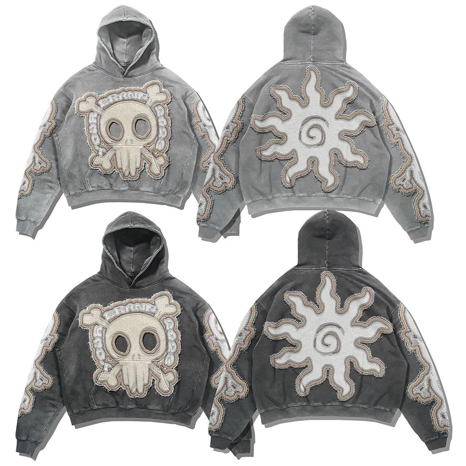 Custom Vintage Distressed Acid Wash Oversized Hoodie for Men Embroidery Logo For Casual Streetwear Fashion, hoodie design reference, image 3
