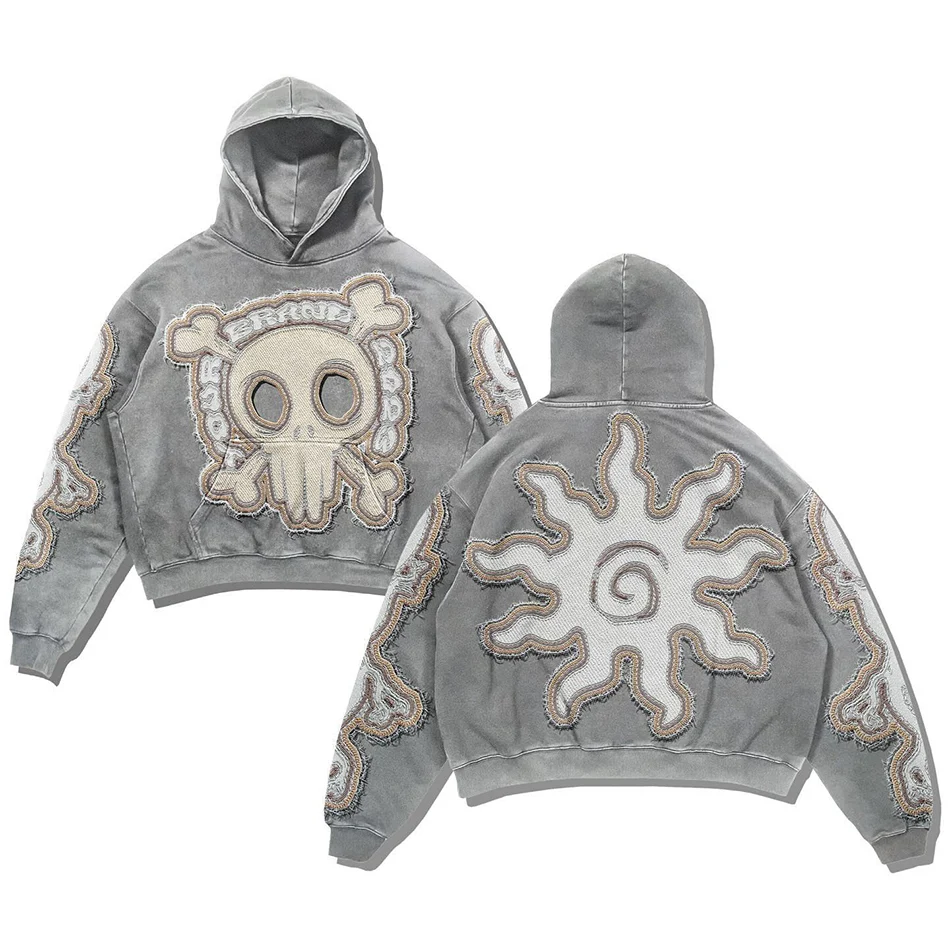 Custom Vintage Distressed Acid Wash Oversized Hoodie for Men Embroidery Logo For Casual Streetwear Fashion, hoodie design reference, image 4