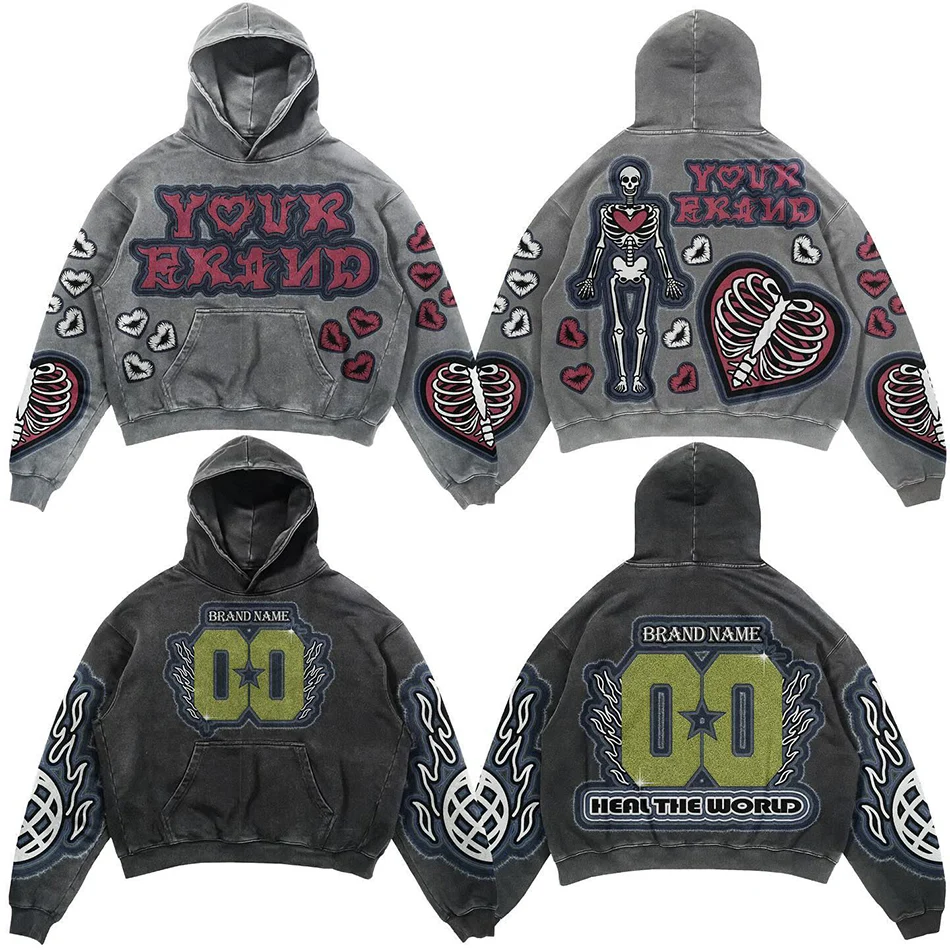 Custom Vintage Distressed Acid Wash Oversized Hoodie for Men Embroidery Logo For Casual Streetwear Fashion, hoodie design reference, image 5