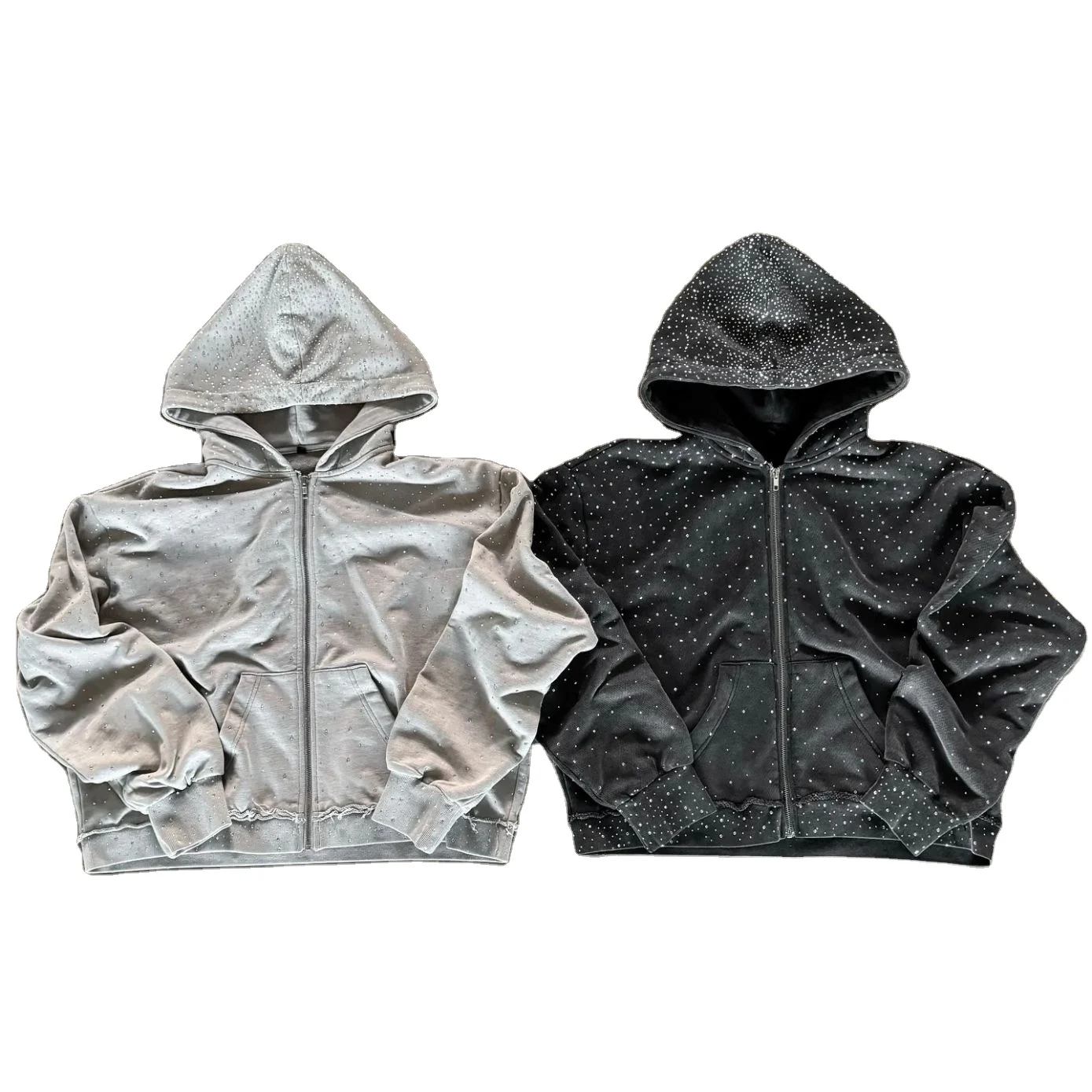 Customizable Mens oversized Boxy Zip Hoodie Long Length Acid Washed Oversized Rhinestone Zip Up Hoodies For, hoodie design reference, image 1