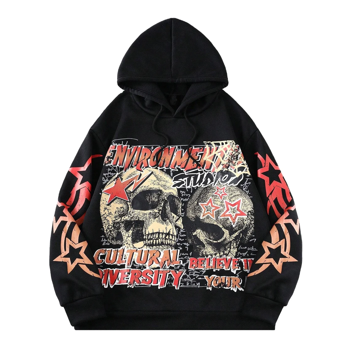 2026 Men's 100% Cotton French Terry Custom Vintage Skull Print Winter Casual Drawstring Drop Shoulder Long, hoodie design reference, image 1