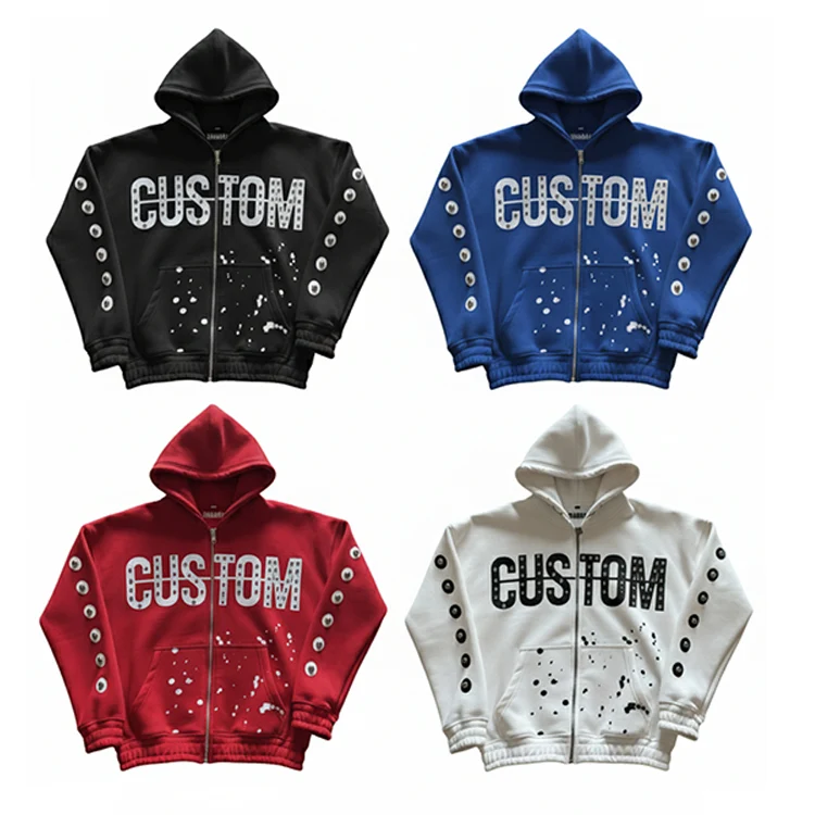 Custom Luxury Heavyweight Fleece Terry Winter Embroidered Hoodies Studded Design Screen Print Logo Oversized, hoodie design reference, image 1