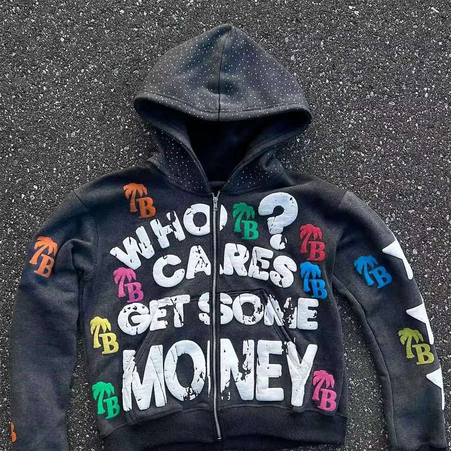 Custom Rhinestone Hoodie Cropped Zip up Hoodie Washed 100% Cotton Screen Printing Hoodies For Men 2026 Hip, hoodie design reference, image 1