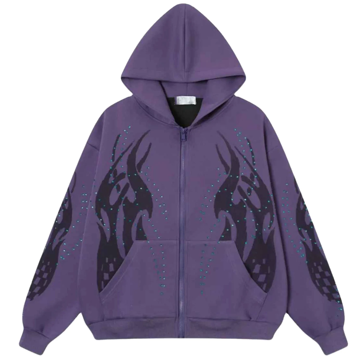 Custom Logo Oversized Rhinestone Zip Up Hoodie Heavyweight Thick Zipper Jacket Crystal Rhinestone For Causal, hoodie design reference, image 1